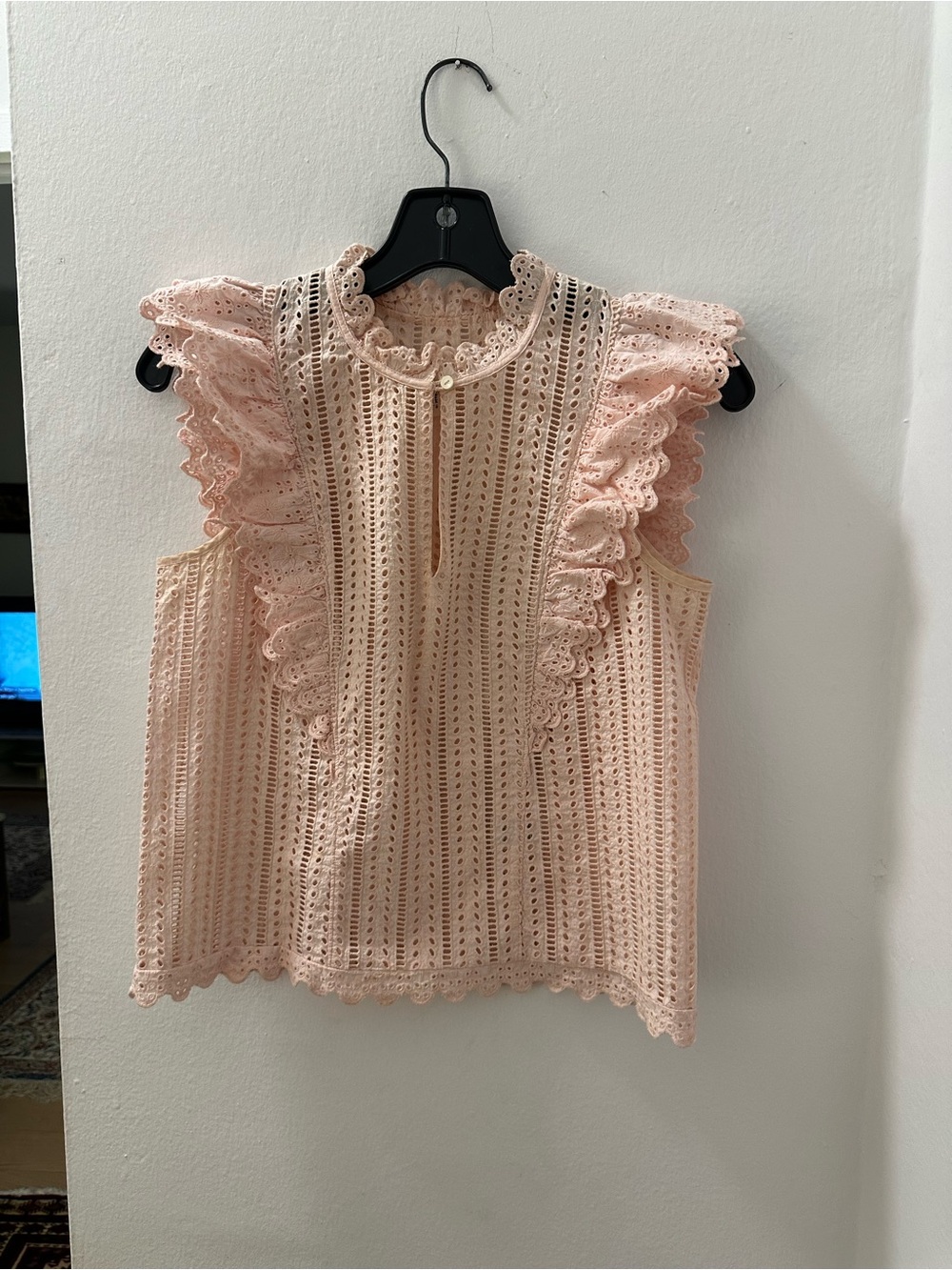 Rebecca Taylor Blush Eyelet Ruffle Sleeveless Camisole